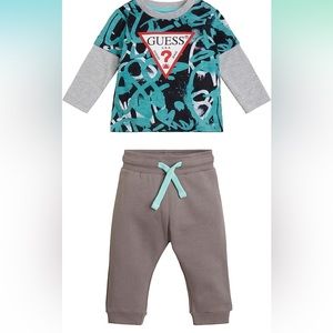 NWT GUESS baby-boys Jersey 2 Piece Set 24 months blue and gray